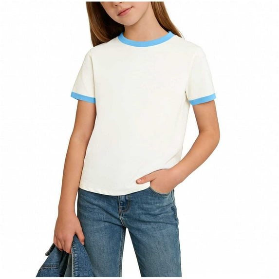 Kids Cotton Short Sleeve Shirts Crew Neck Solid Color T-Shirt Lightweight Soft Casual Loose Girls Boys Holiday Summer Tops