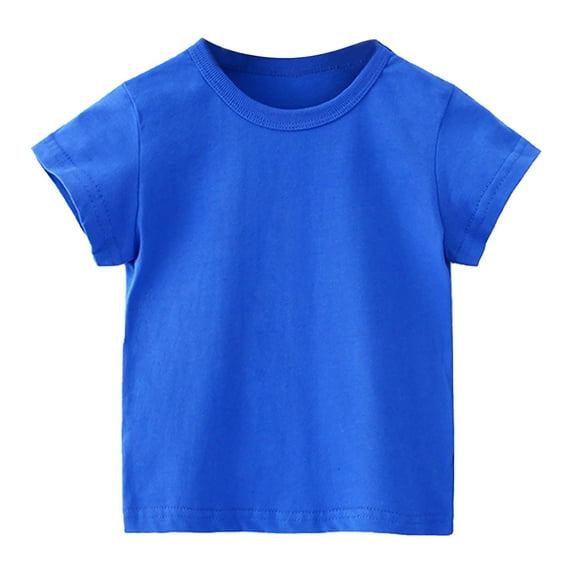 Kids Cotton Short Sleeve T-Shirt Youth Soft Tee Crewneck T Shirts for Boys and Girls Solid Color Tops Size 1-12 Years Blue 12-18Months