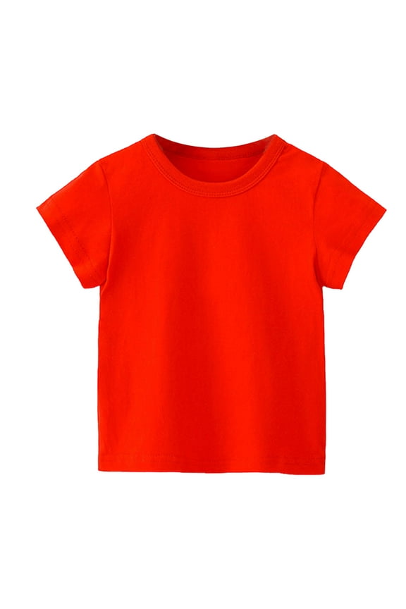 Kids Cotton Short Sleeve T-Shirt Youth Soft Tee Crewneck T Shirts for Boys and Girls Solid Color Tops Size 1-12 Years Red 3-4Years