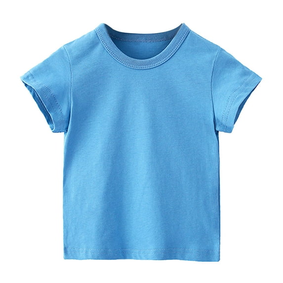Kids Cotton Short Sleeve T-Shirt Youth Soft Tee Crewneck T Shirts for Boys and Girls Solid Color Tops Size 1-12 Years Sky Blue 18-24Months