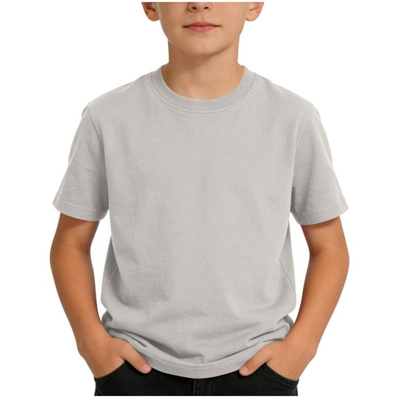 Kids Cotton Short Sleeve T-Shirts Casual Round Neck Tops Basic Solid Color Shirts for Youth Boys and Girls 1-15 Years