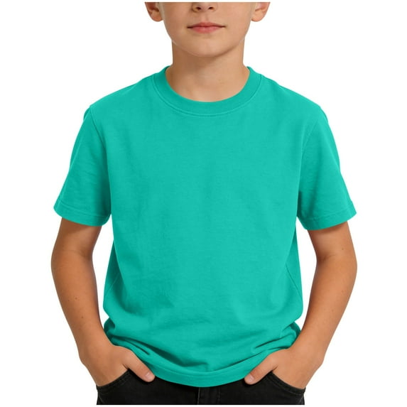 Kids Cotton Short Sleeve T-Shirts Casual Round Neck Tops Basic Solid Color Shirts for Youth Boys and Girls 1-15 Years