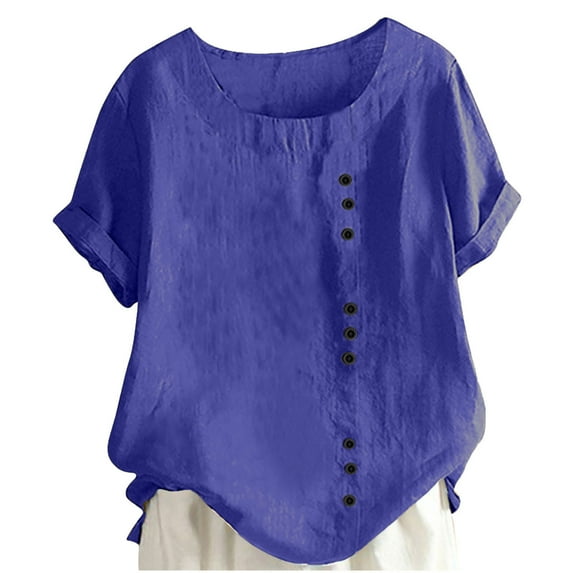 Kids Cotton Short Sleeve T Shirts Tops New Trendy Shirts for Girls 2025 Summer Plus Size Crewneck Short Sleeve Tops Casual Loose Cute Blouses Blue 9 Years