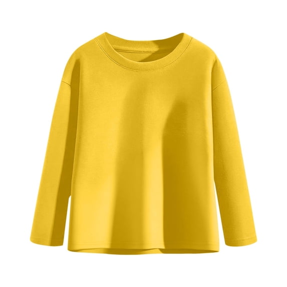 Kids Cotton T-Shirts Comfy Long Sleeve Fall Tops for Boys Girls Crew Neck Base Pullover Tshirts Solid Color (12 Years, Yellow)