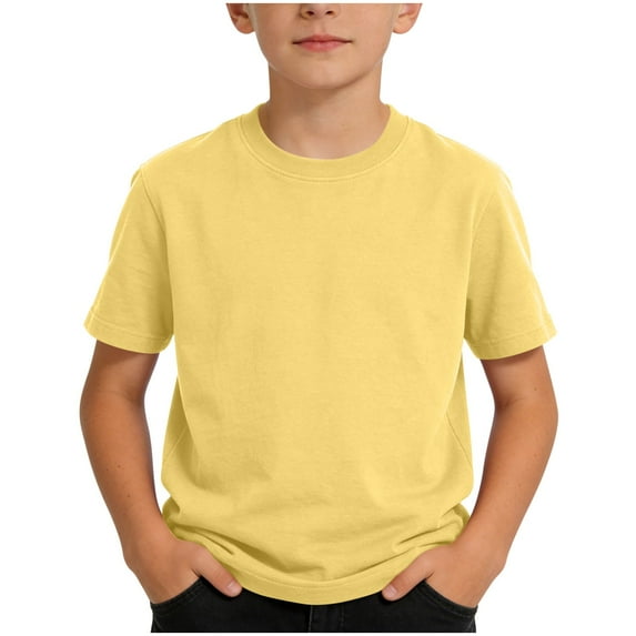 Kids Cotton T-shirts Short Sleeve Crew Neck Basic Layer Tees Solid Color Summer Tshirts for Boys Girls (12-13 Years, Yellow)