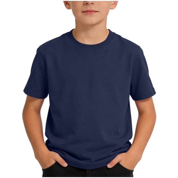 Kids Cotton T-shirts Short Sleeve Crew Neck Basic Layer Tees Solid Color Summer Tshirts for Boys Girls (9-10 Years, Navy)