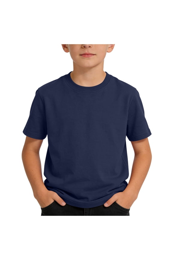 Kids Cotton T-shirts Short Sleeve Crew Neck Basic Layer Tees Solid Color Summer Tshirts for Boys Girls (9-10 Years, Navy)