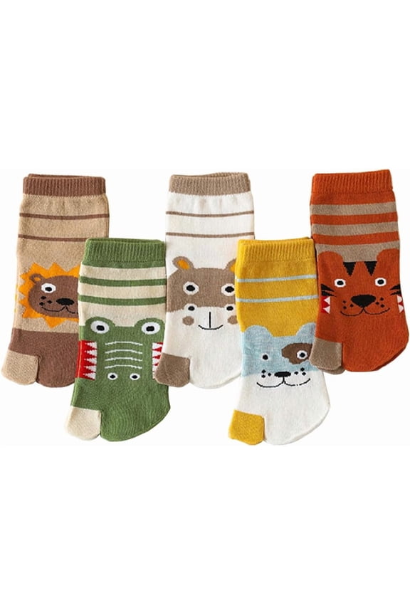 Kids Cotton Toe Socks Medium Tube Two Toed Socks Cute Cartoon Animal Socks for Boys Girls 3-12 Years 5 Pairs-multi-3
