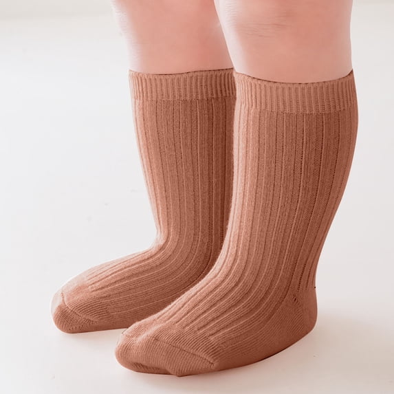 Kids Cotton Tube Socks Girls Boys Breathable Solid Color Knee-High Stockings Sock Cotton Knit Long Socks Girls Slipper Socks Brown 3-5Y