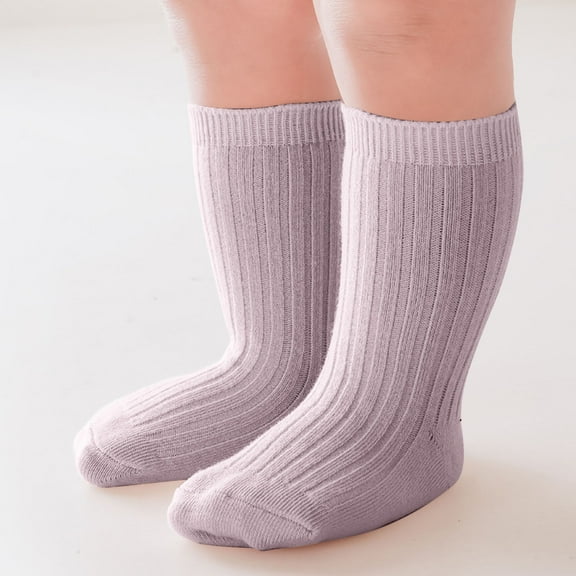 Kids Cotton Tube Socks Girls Boys Breathable Solid Color Knee-High Stockings Sock Cotton Knit Long Socks Half Socks Purple 1-2Y