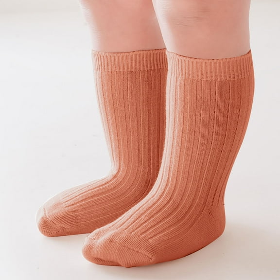 Kids Cotton Tube Socks Girls Boys Breathable Solid Color Knee-High Stockings Sock Cotton Knit Long Socks Plus Size Thigh High Socks Orange 1-2Y