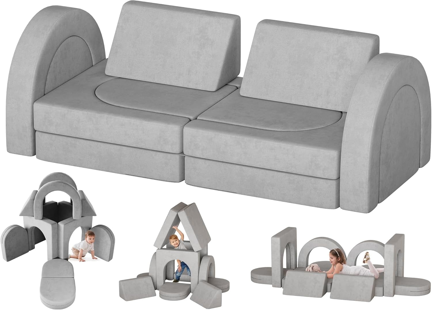 Kids Couch, 12PCS Modular Toddler Couch with 4 Arches and 2 Triangular ...