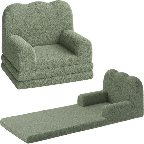 Kids Couch, 2-in-1 Convertible Teddy Fleece Fabric Toddler Sofa Chair, Soft Fold Out Couch Lounger for Kids, Comfy Children's Sofa Bed for Playroom, Nursery, Birthday Gift Comfy Toddler Chair & Lounge