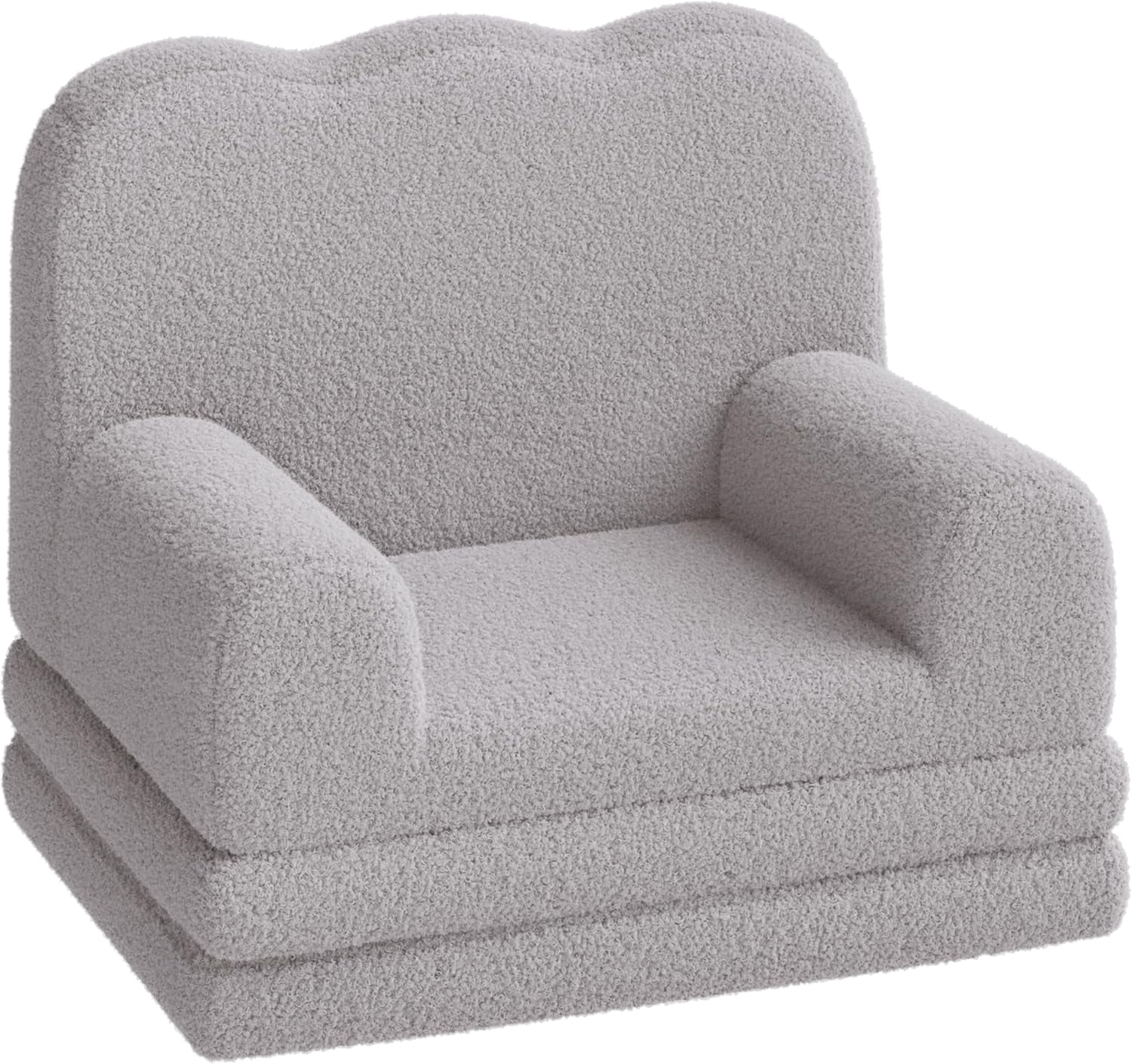Kids Couch, 2-in-1 Convertible Teddy Fleece Fabric Toddler Sofa Chair, Soft Fold Out Couch Lounger for Kids, Comfy Children's Sofa Bed for Playroom, Nursery, Birthday Gift (Grey)