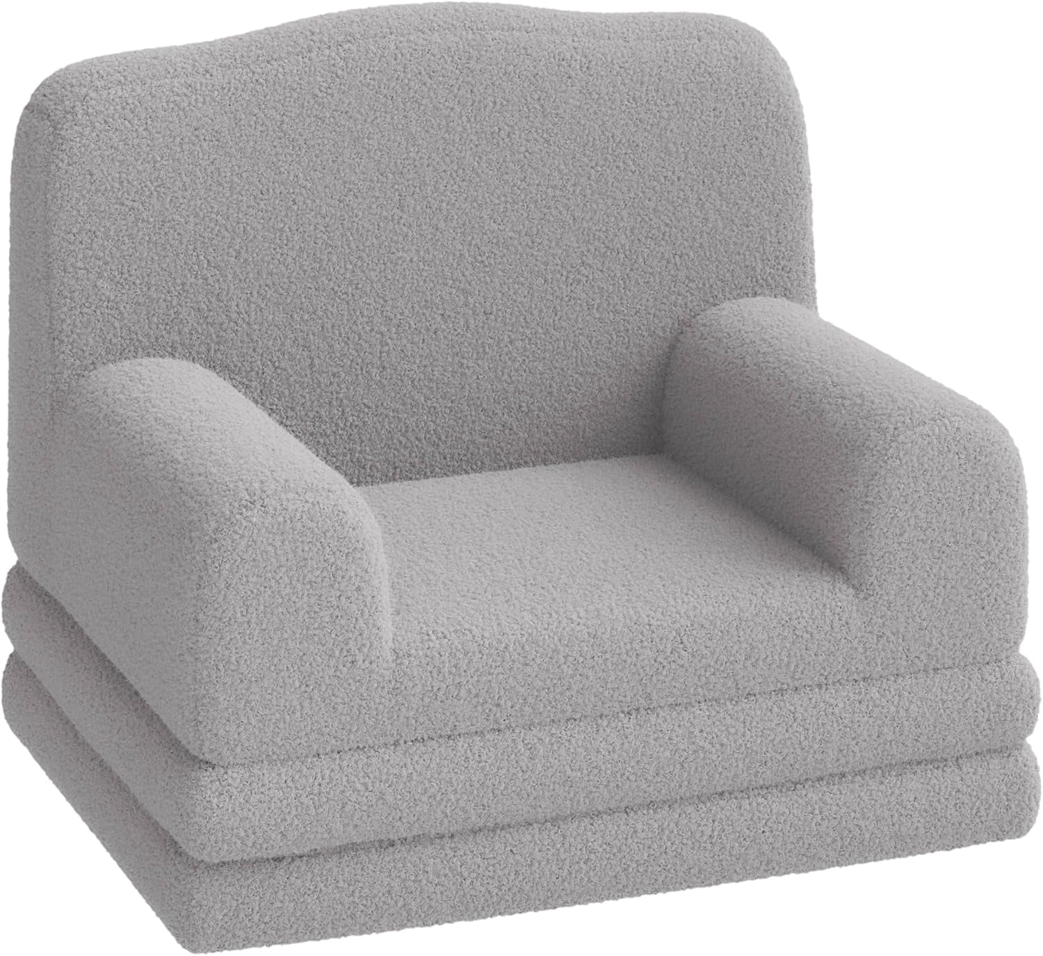 Kids Couch, 2-in-1 Convertible Teddy Fleece Fabric Toddler Sofa Chair, Soft Fold Out Couch Lounger for Kids, Comfy Children's Sofa Bed for Playroom, Nursery, Birthday Gift (Gray Crown)