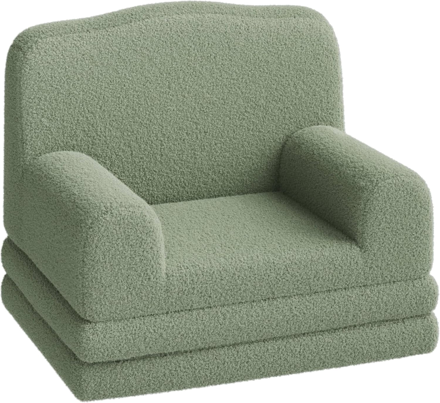 Kids Couch, 2-in-1 Convertible Teddy Fleece Fabric Toddler Sofa Chair, Soft Fold Out Couch Lounger for Kids, Comfy Children's Sofa Bed for Playroom, Nursery, Birthday Gift (Green Crown)