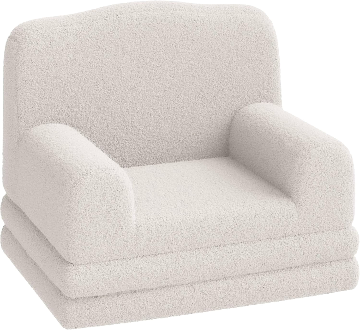 Kids Couch, 2-in-1 Convertible Teddy Fleece Fabric Toddler Sofa Chair, Soft Fold Out Couch Lounger for Kids, Comfy Children's Sofa Bed for Playroom, Nursery, Birthday Gift (White Crown)