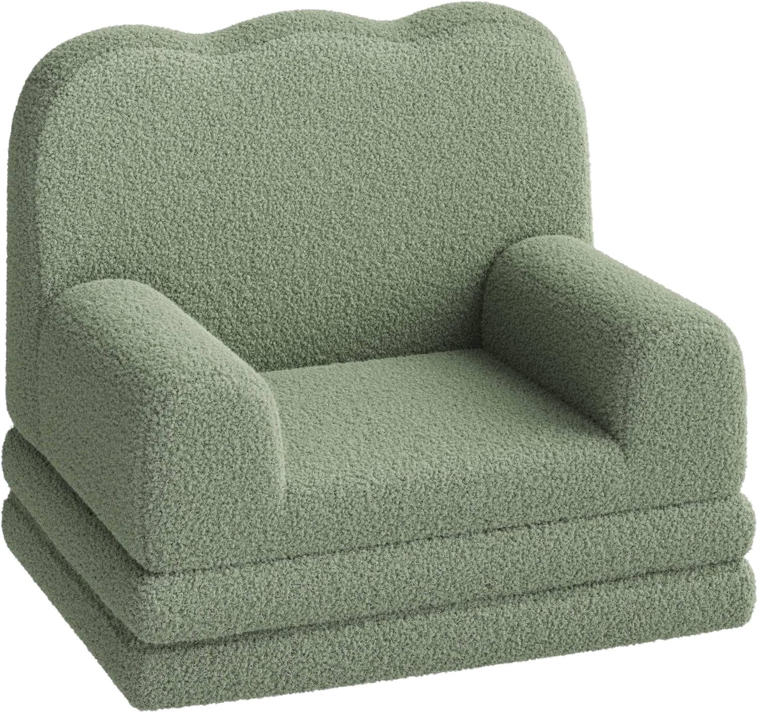 Kids Couch, 2-in-1 Convertible Teddy Fleece Fabric Toddler Sofa Chair, Soft Fold Out Couch Lounger for Kids, Comfy Children's Sofa Bed for Playroom, Nursery, Birthday Gift (Green)