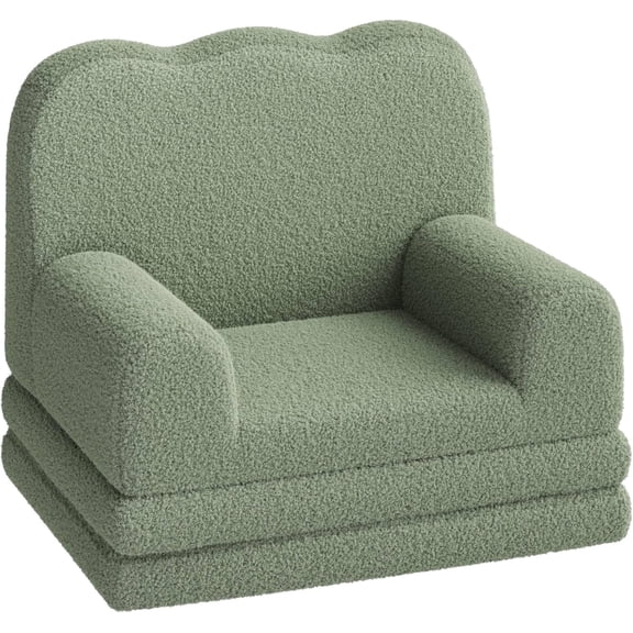 Kids Couch, 2-in-1 Convertible Teddy Fleece Fabric Toddler Sofa Chair, Soft Fold Out Couch Lounger for Kids, Comfy Children's Sofa Bed for Playroom, Nursery, Birthday Gift (Green)