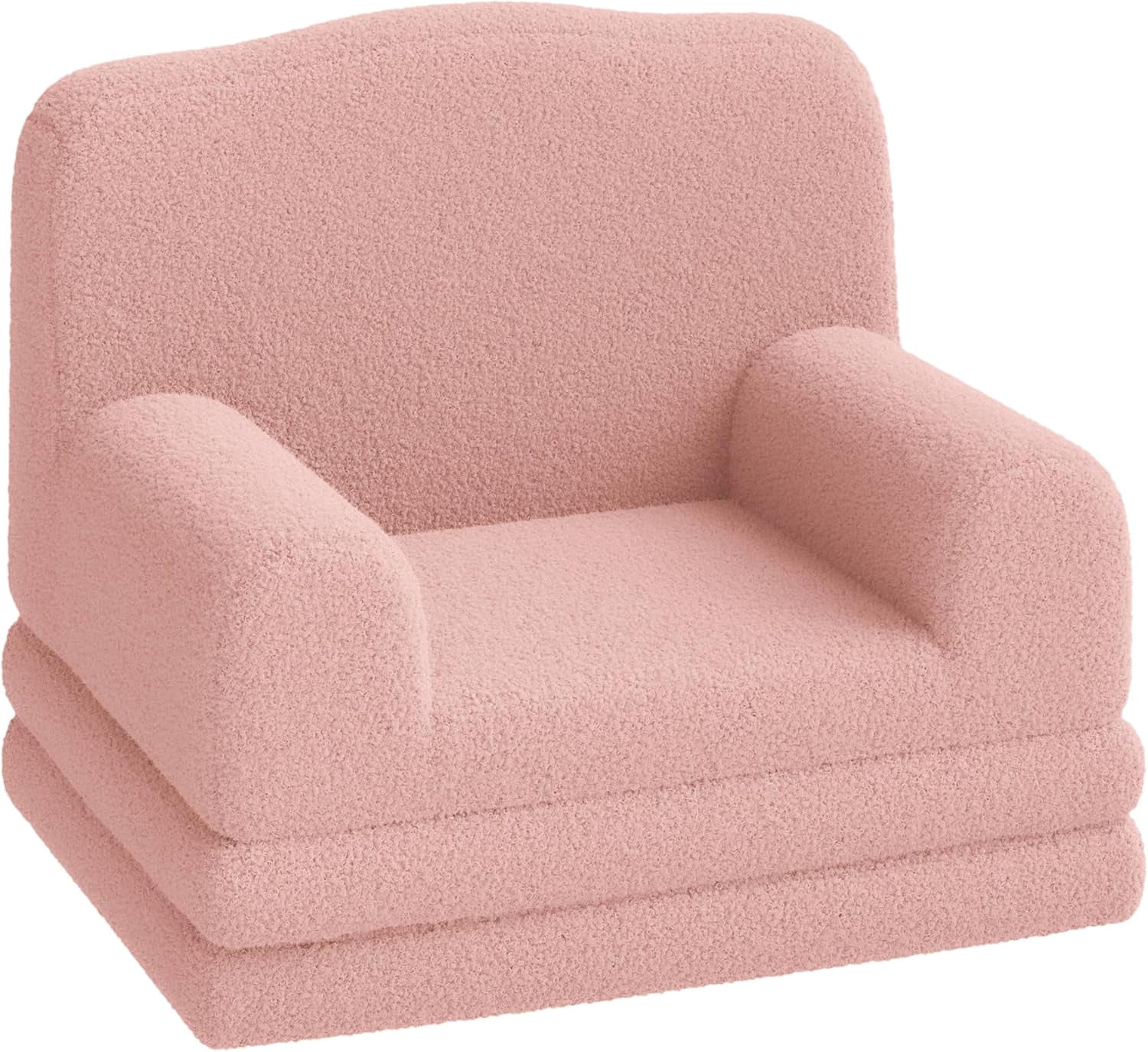 Kids Couch, 2-in-1 Convertible Teddy Fleece Fabric Toddler Sofa Chair, Soft Fold Out Couch Lounger for Kids, Comfy Children's Sofa Bed for Playroom, Nursery, Birthday Gift (Pink Crown)