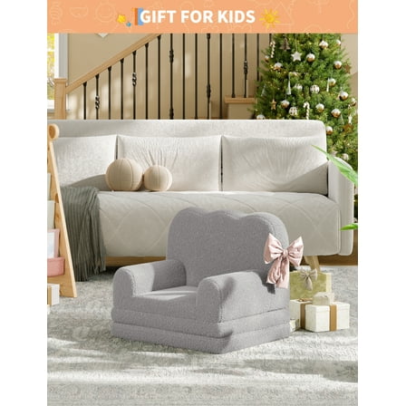 Kids Couch,Convertible to Lounger,2-in-1 Toddler Sofa Chair with Soft Sherpa & High-Density Foam, Foldable Floor Couch Bed for Boys and Girls