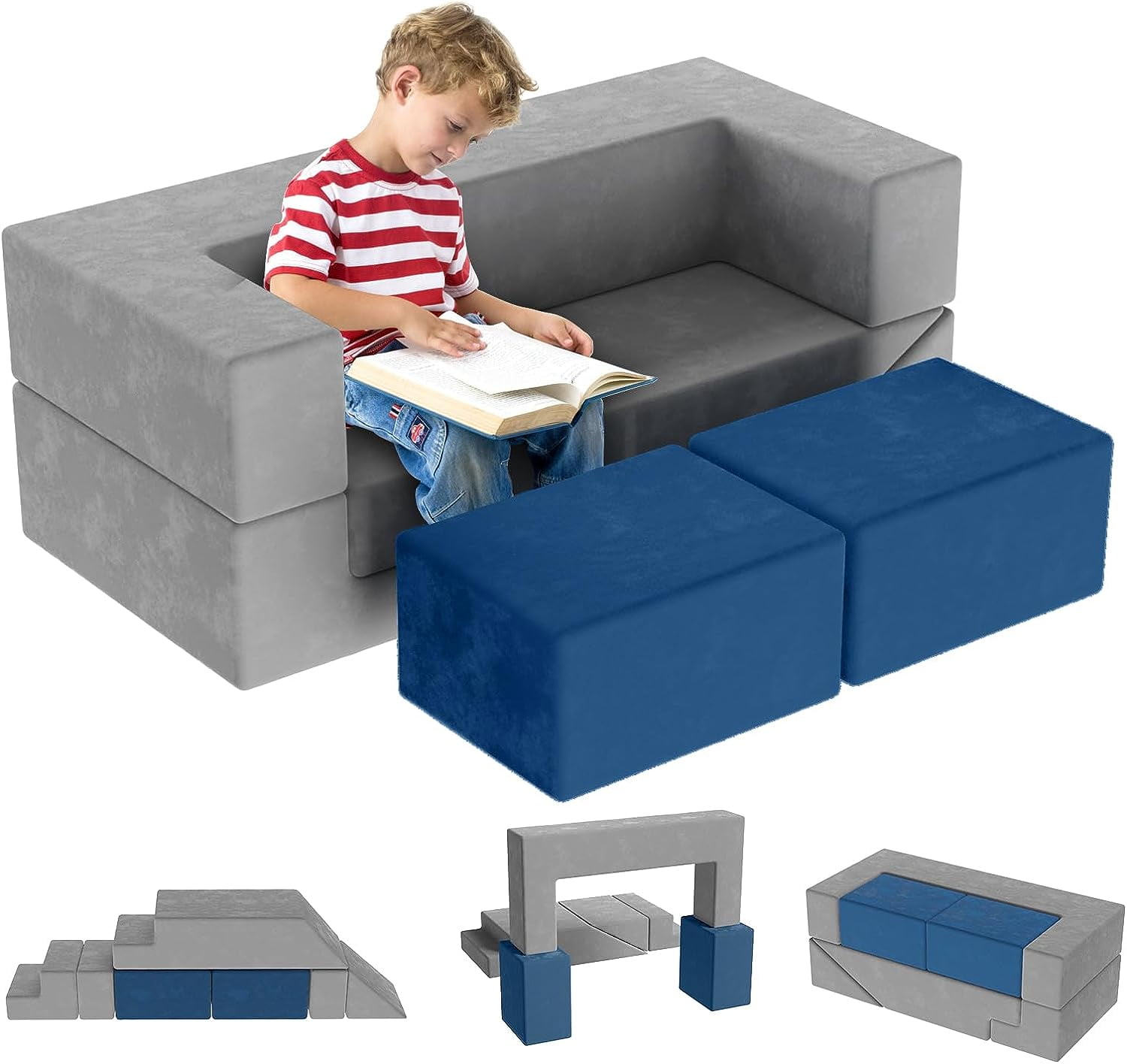 Kids Couch, Linor Convertible Play Couch Sofa for Kids with 2 Ottomans