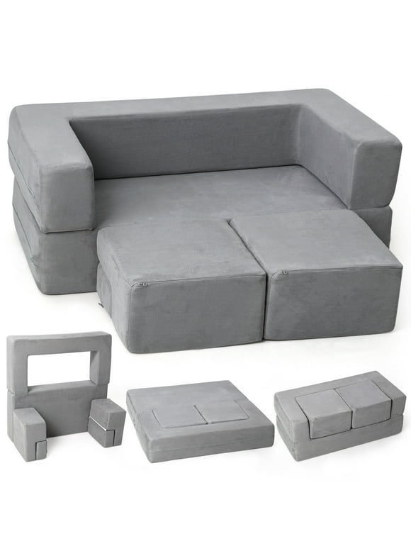 Kids Couch Sofa Modular Toddler Couch for Bedroom Playroom, 3 in 1 Multifunctional Toddler Couch for Playing, Creativing, Sleeping, Indoor Kids Sofa, for Imaginative Girls and Boys