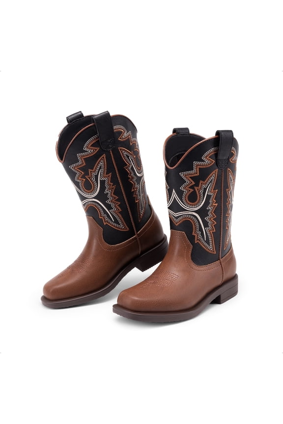 Kids Cowboy Boots Boys Girls Western Square Toe Riding Boots Comfortable Pull-On Design for Toddler Little Kid Big Kid