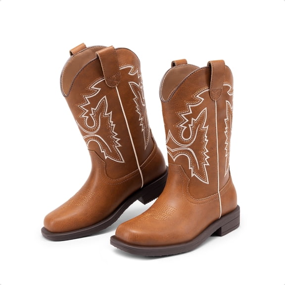 DREAM PAIRS Kids Cowboy Boots Boys Girls Western Square Toe Riding Boots Comfortable Pull-On Design for Toddler Little Kid Big Kid