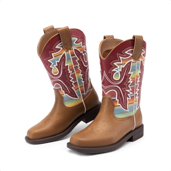 Kids Cowboy Boots Boys Girls Western Square Toe Riding Boots Comfortable Pull-On Design for Toddler Little Kid Big Kid
