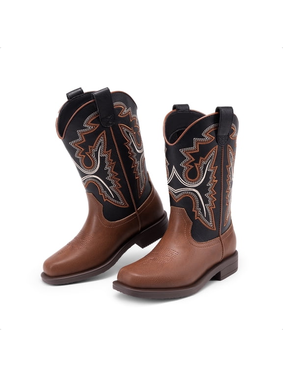 Kids Cowboy Boots Boys Girls Western Square Toe Riding Boots Comfortable Pull-On Design for Toddler Little Kid Big Kid