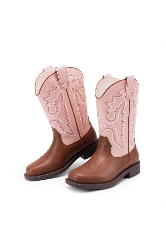 Kids Cowboy Boots Boys Girls Western Square Toe Riding Boots Comfortable Pull-On Design for Toddler Little Kid Big Kid