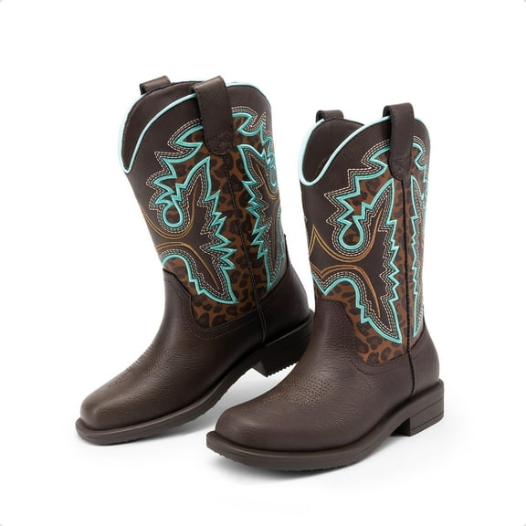 Kids Cowboy Boots Boys Girls Western Square Toe Riding Boots Comfortable Pull-On Design for Toddler Little Kid Big Kid