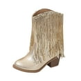 thumbnail image 1 of Kids Cowboy Boots Tassel Mid Calf Girls Cowgirl Boots Unisex Little Big Kids Western Riding Shoes Gold 10.5-11 Years, 1 of 7