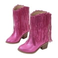 thumbnail image 1 of Kids Cowboy Boots Tassel Mid Calf Girls Cowgirl Boots Unisex Little Big Kids Western Riding Shoes Hot Pink 7-8 Years, 1 of 6