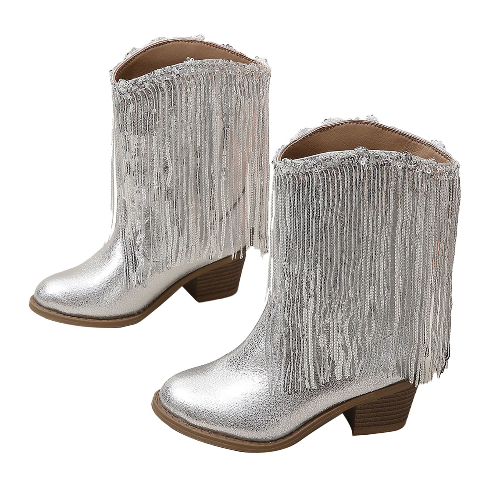 Braided straps tassel mid-calf boots