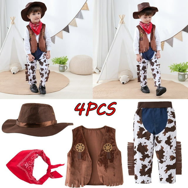 Kids Cowboy Costume Boys Halloween Dress Up Cosplay Set Birthday Party
