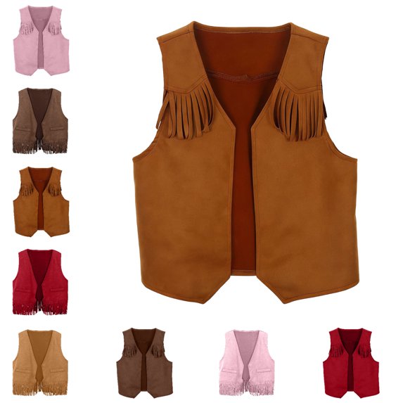Kids Cowboy Western Sleeveless Fringe Vest Retro Halloween Vest