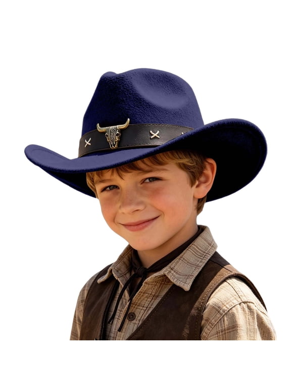 Kids Cowboy Hat Felt Look Party Soft Big Edge Cowboy Show Hat Party Dress up Hat 6-12 Years