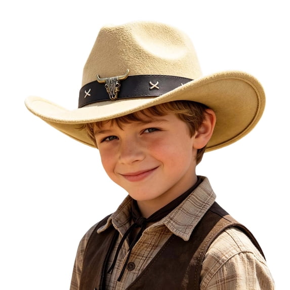 Kids Cowboy Hat Western Felt Style, Adjustable Cowboy Hats for Boys Girls, Classic Rodeo Party Accessory, Ages 6-12