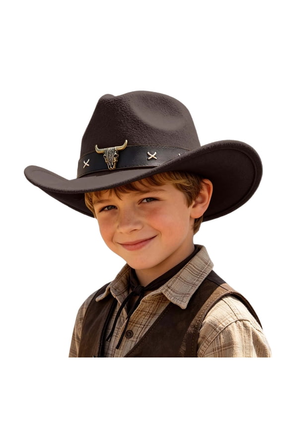 Kids Cowboy Hat Western Felt Style, Adjustable Cowboy Hats for Boys Girls, Classic Rodeo Party Accessory, Ages 6-12