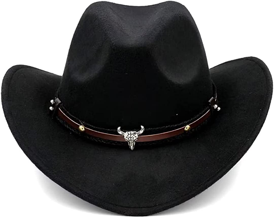 Kids Cowboy Hat Youth Adult Casual Felt Fedora Hat Black Western Cowboy