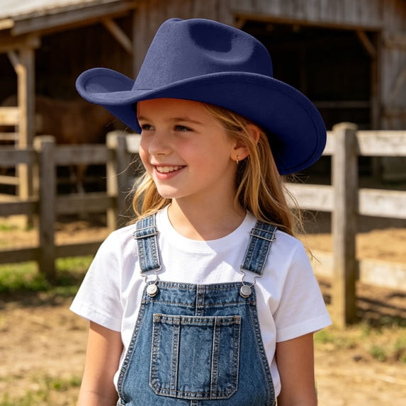 Kids Cowboy Hat for Girls Western Cowgirl Hat with Buckle Belt Pink Wide Brim Fedora Hat Retro Style