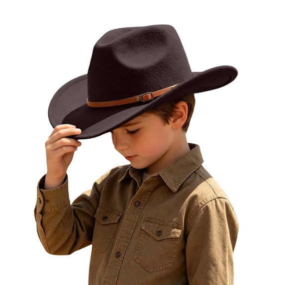 Kids Cowboy Sun Hat Western Style Adjustable Sizing Wide Brim Headwear for Boys Girls Ages 6 to 12 Years Outdoor Play Travel