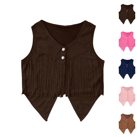 Kids Cowgirl Vest Sleeveless Fringe Vest Kids Cowgirl Girls Halloween Size 5-14 Years