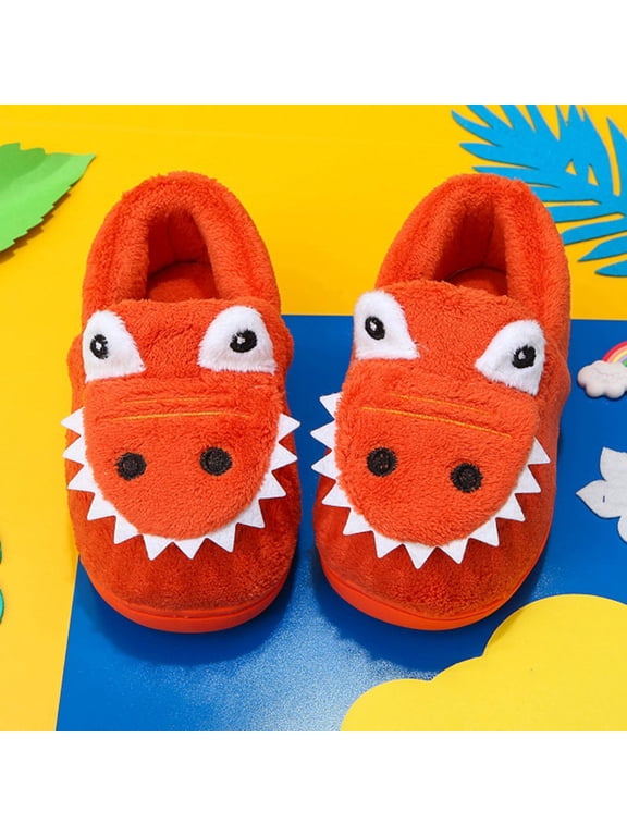 Kids Cozy Plush Dino Animal Slippers – Warm Indoor Shoes for Toddlers Aged 18 Months to 7 Years – Cute Cartoon Moccasins for Winter, Home Play, and Daily Wear