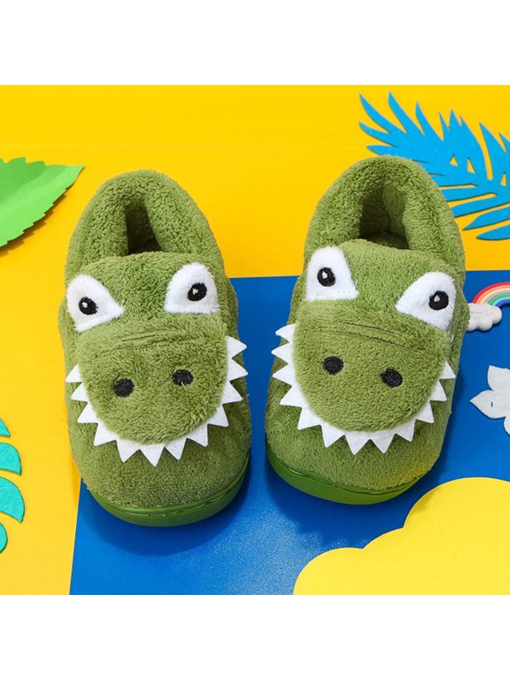 Kids Cozy Plush Dino Animal Slippers – Warm Indoor Shoes for Toddlers Aged 18 Months to 7 Years – Cute Cartoon Moccasins for Winter, Home Play, and Daily Wear