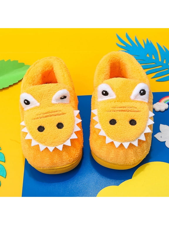 Kids Cozy Plush Dino Animal Slippers – Warm Indoor Shoes for Toddlers Aged 18 Months to 7 Years – Cute Cartoon Moccasins for Winter, Home Play, and Daily Wear