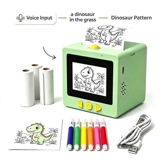 KOOSEE Kids Art and Craft Kit with AI Voice Thermal Printer, Green, Ages 3+