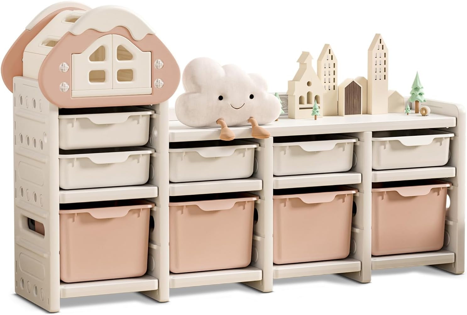 ® Kids Cream House Toy Storage Organizer with 3-Tier Shelves Toy ...